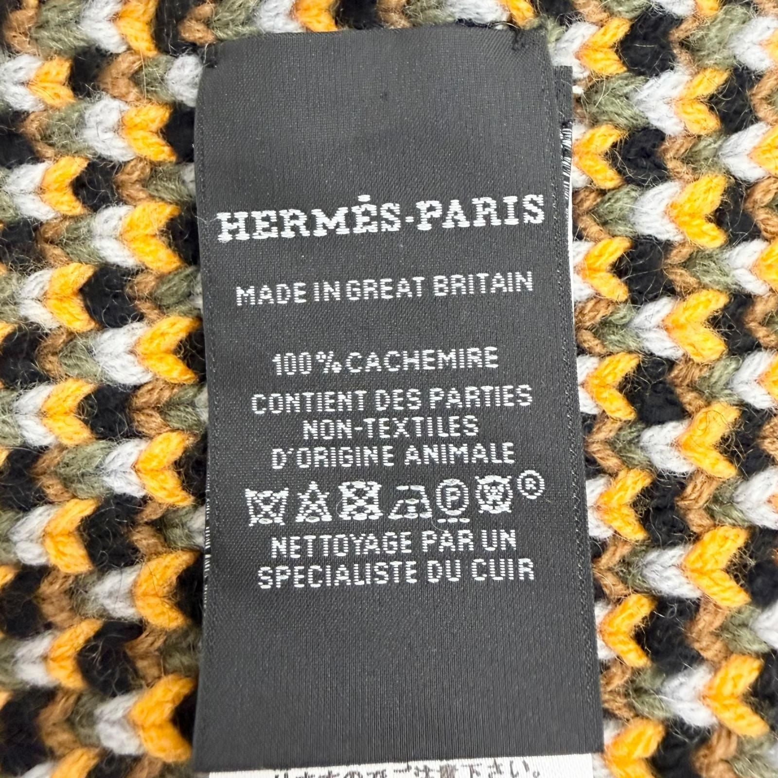 Hermes Grande Tenue Cashmere 100% Logo Leather Long Scarf with Patch Black — view 6