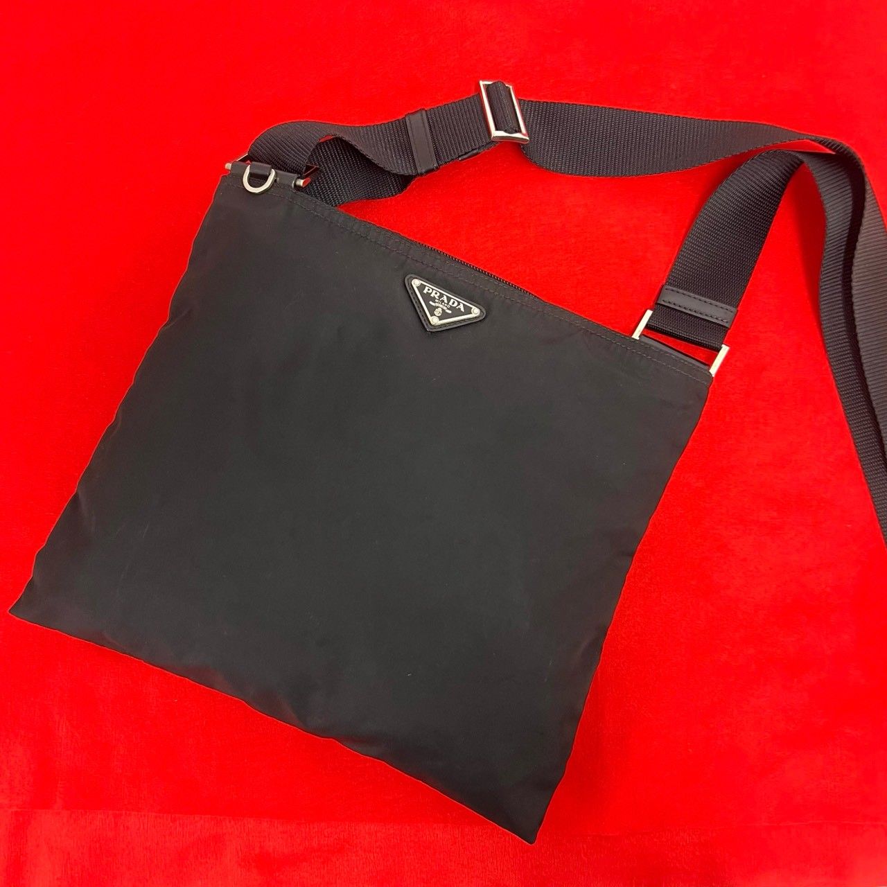 Prada Triangle Logo Tessuto Nylon Mini Shoulder Bag Pochette Crossbody Black
