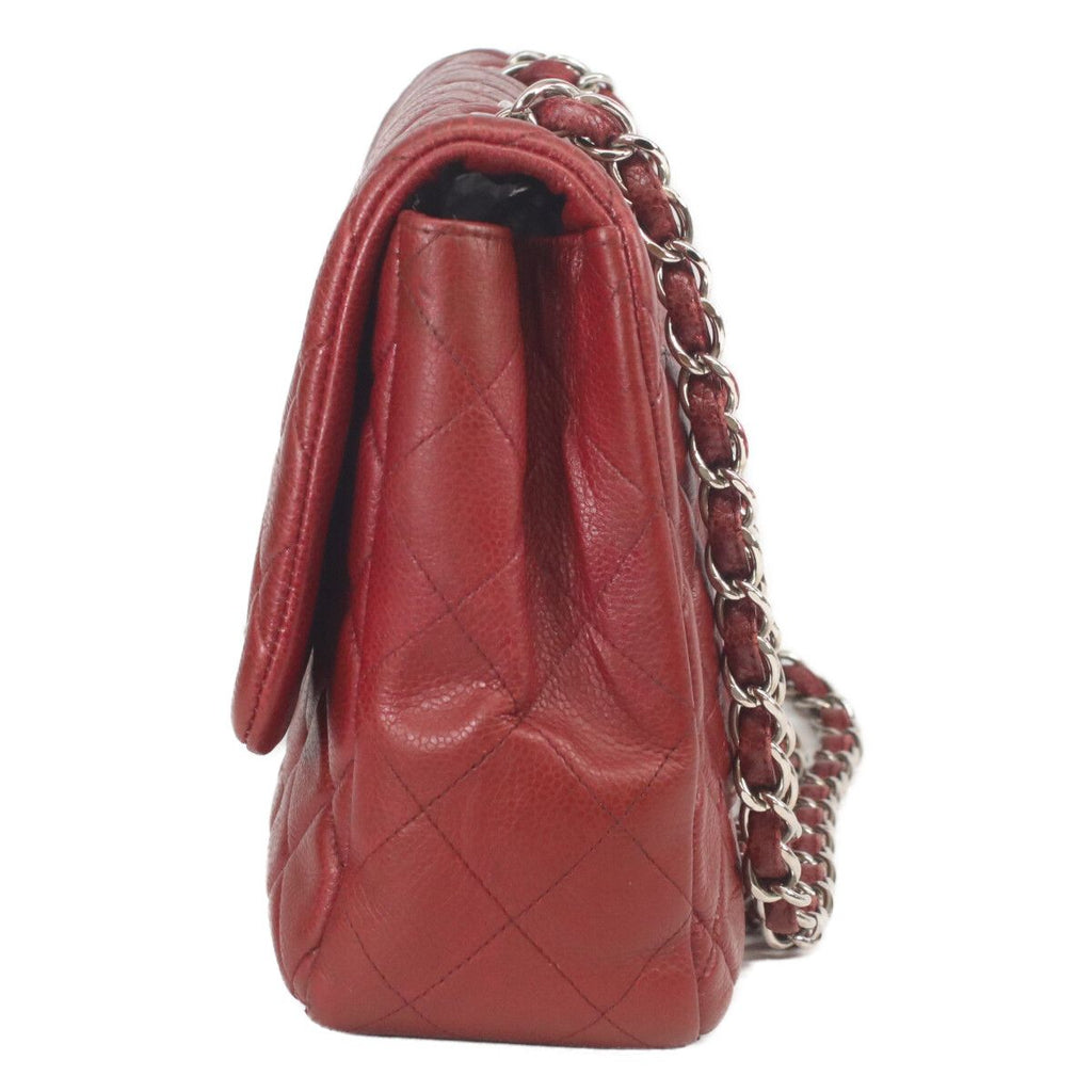 Chanel Bordeaux Caviar Single Flap Silver Deca Quilted — view 2