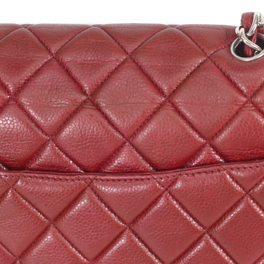 Chanel Bordeaux Caviar Single Flap Silver Deca Quilted — view 9