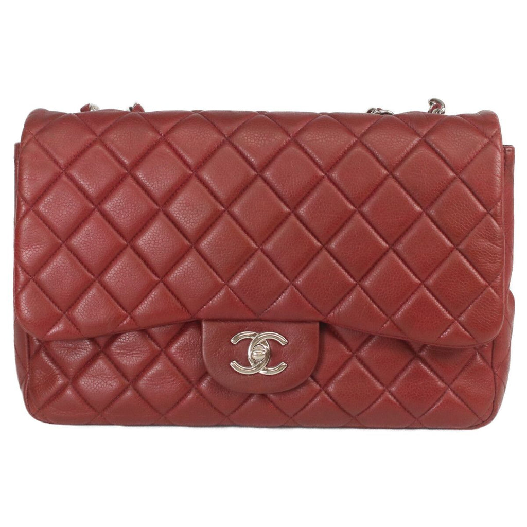 Chanel Bordeaux Caviar Single Flap Silver Deca Quilted