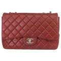 Chanel Bordeaux Caviar Single Flap Silver Deca Quilted