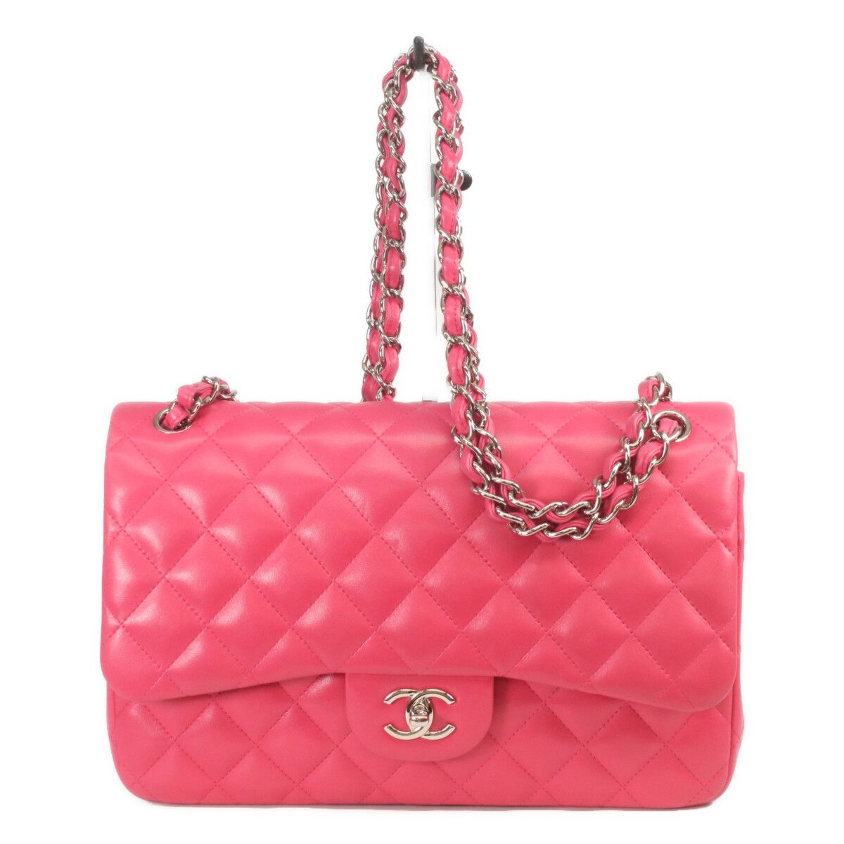 Chanel Pink Lamb Silver Double Flap Deca Quilted 30