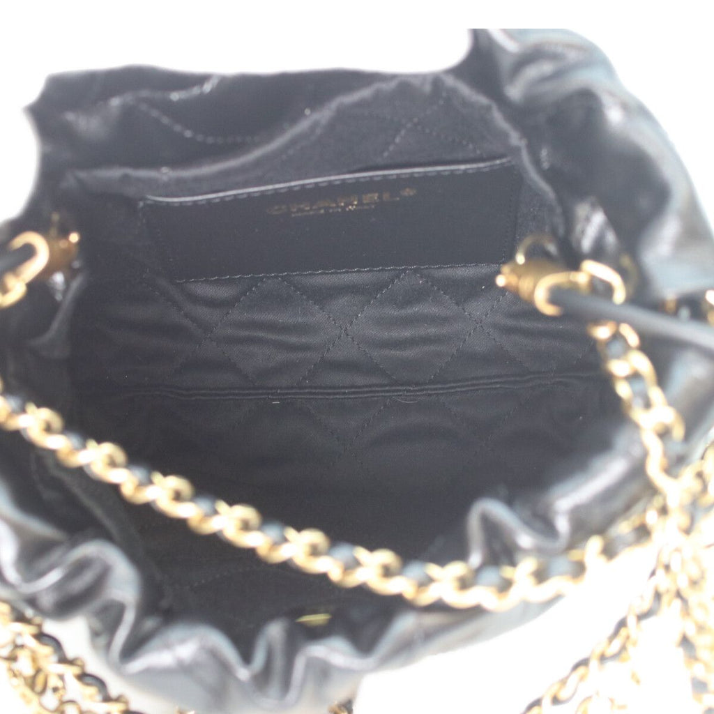Chanel Black Shiny Calf 22 Mini Pearl Chain Shoulder — view 8