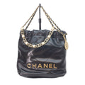 Chanel Black Shiny Calf 22 Mini Pearl Chain Shoulder