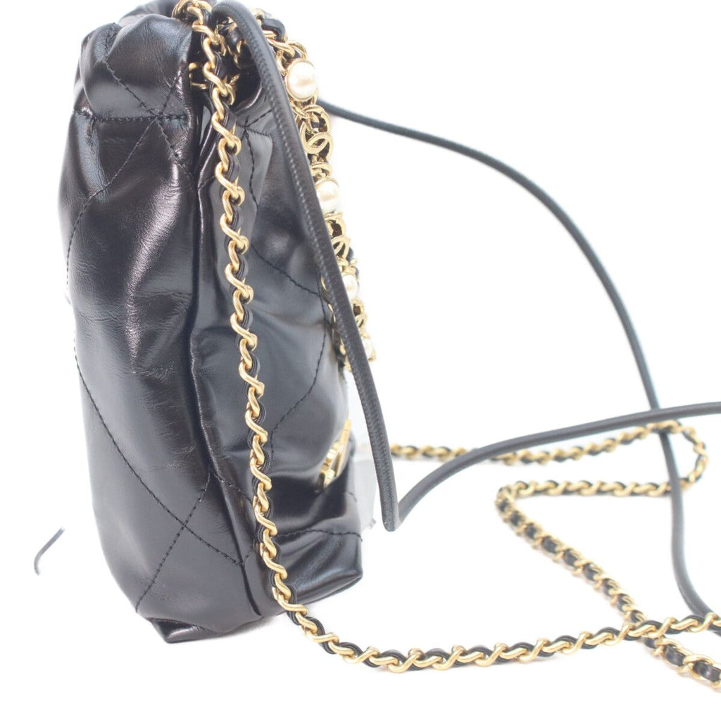 Chanel Black Shiny Calf 22 Mini Pearl Chain Shoulder — view 4