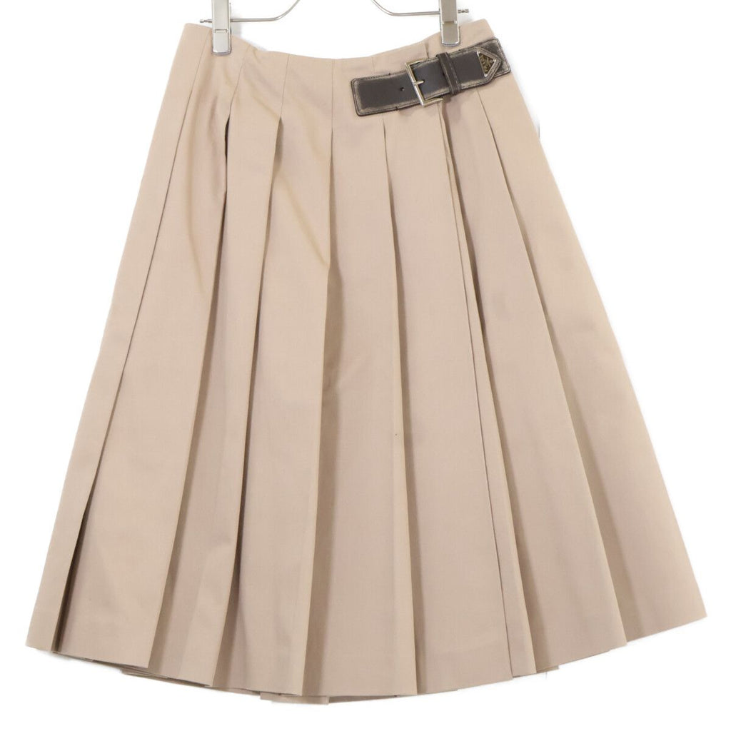 Prada Triangle Logo Leather Belt Pleats 36