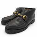 Gucci 104 Horsebit Leather Ankle Boots Black Gold