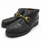 Gucci 104 Horsebit Leather Ankle Boots Black Gold