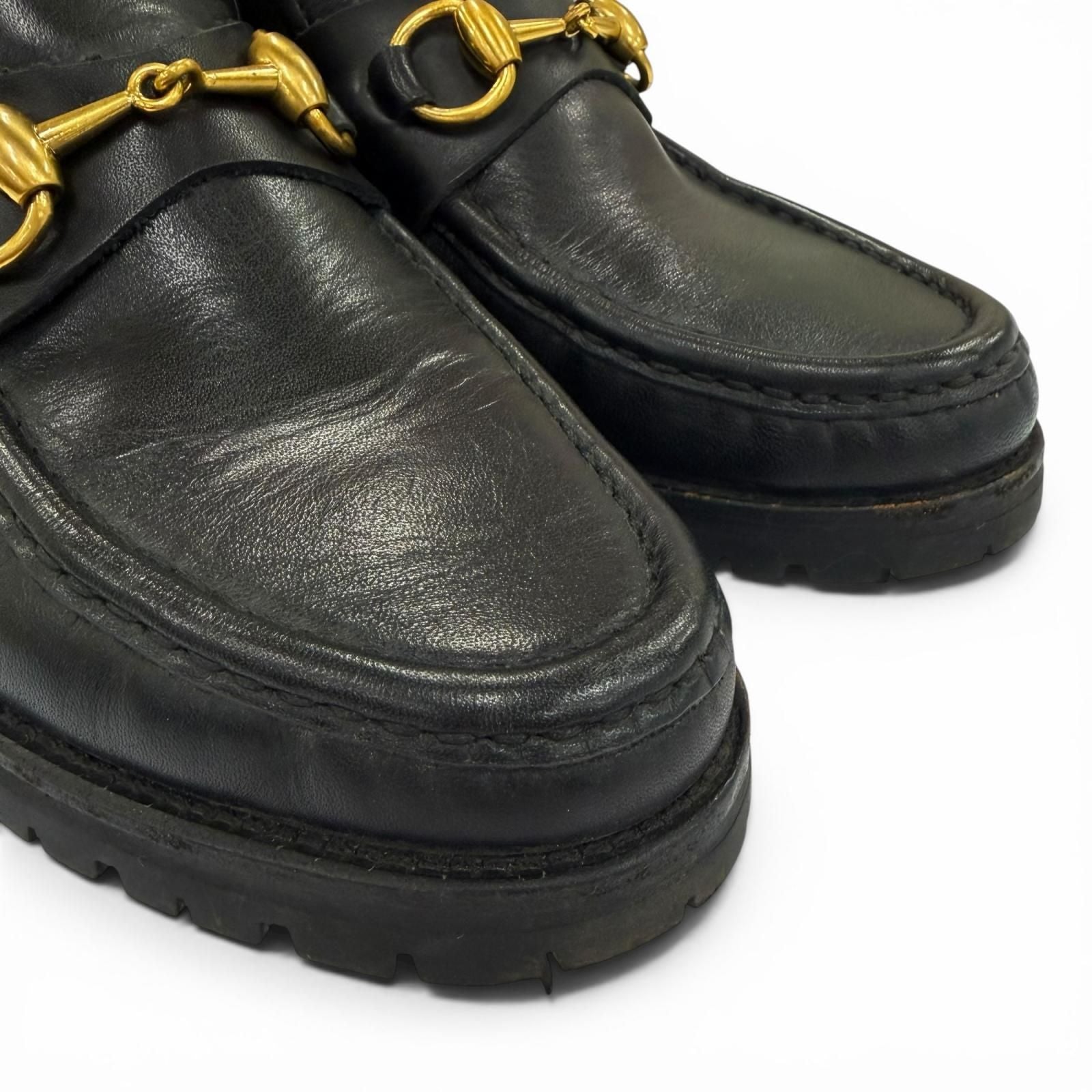Gucci 104 Horsebit Leather Ankle Boots Black Gold — view 7