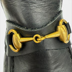 Gucci 104 Horsebit Leather Ankle Boots Black Gold — view 8