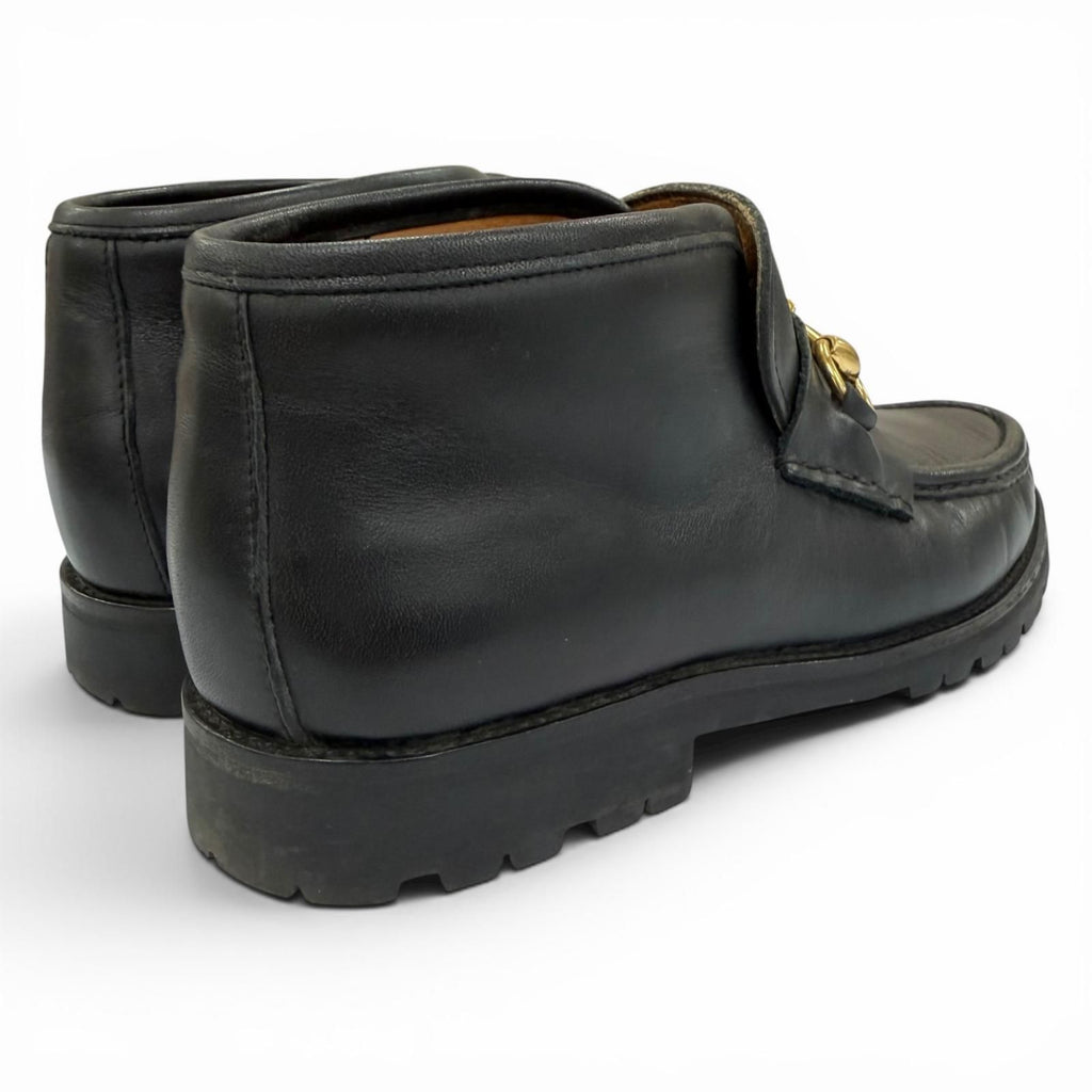 Gucci 104 Horsebit Leather Ankle Boots Black Gold — view 2