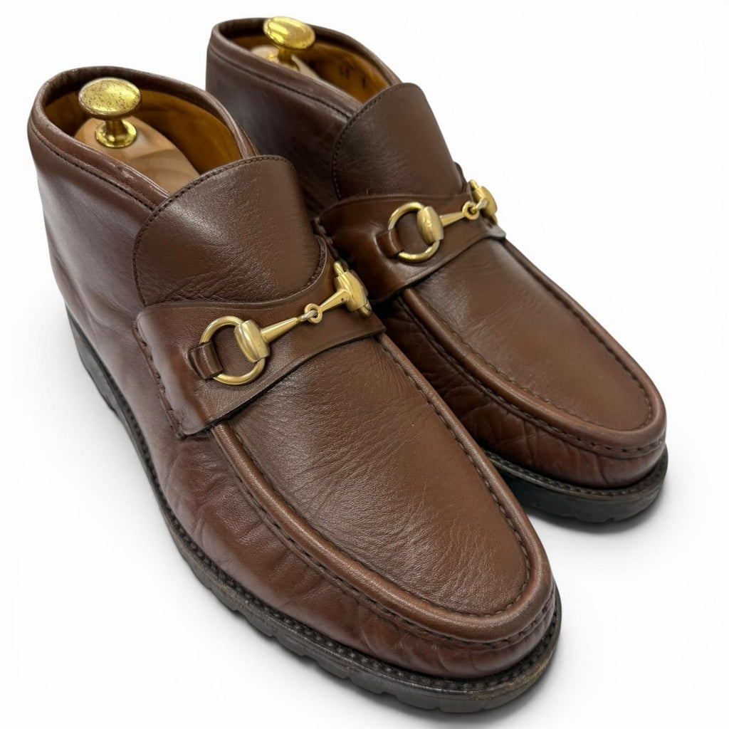 Gucci 114 Leather Horsebit Chukka Boots Ankle Brown 40 Recommended — view 2