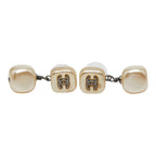 Chanel CC Logo Stud Earrings Gold Faux Pearl — view 2