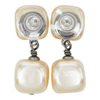 Chanel CC Logo Stud Earrings Gold Faux Pearl — view 3