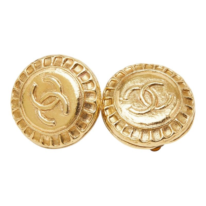Chanel CC Logo Round Earrings Gold Plated