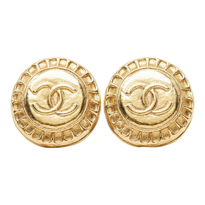 Chanel CC Logo Round Earrings Gold Plated — view 2