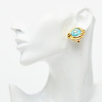 Chanel CC Logo Earrings Gold Turquoise Plated Stone — view 5