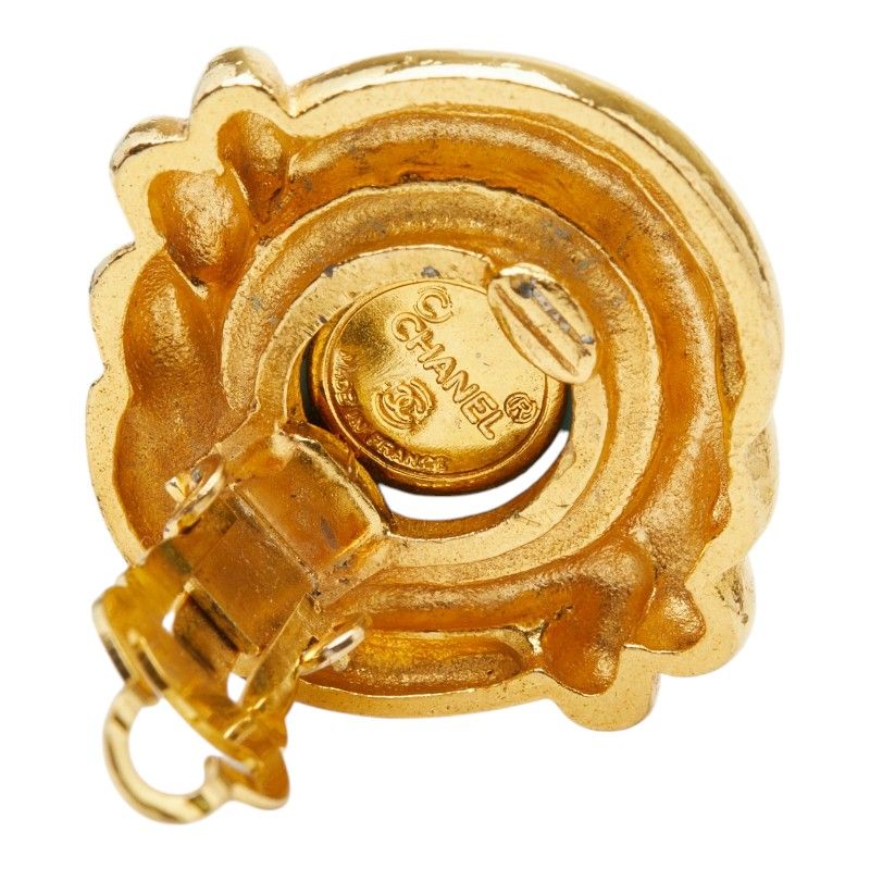 Chanel CC Logo Earrings Gold Turquoise Plated Stone — view 4