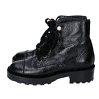 Chanel a Black Leather Velour Faux Pearl Button Boots 36c — view 2