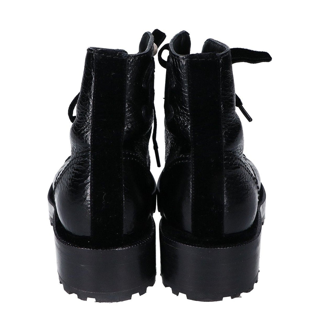 Chanel a Black Leather Velour Faux Pearl Button Boots 36c — view 3