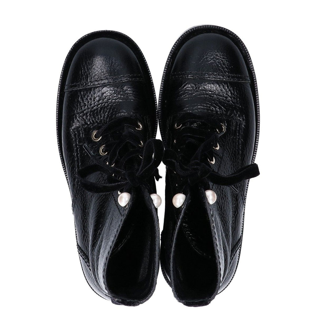 Chanel a Black Leather Velour Faux Pearl Button Boots 36c — view 5
