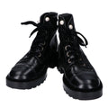 Chanel a Black Leather Velour Faux Pearl Button Boots 36c