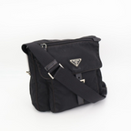 Prada Shoulder Bag Crossbody Nylon Leather Nero Black Silver