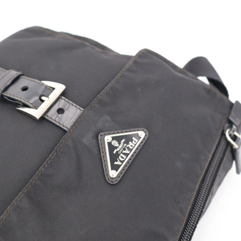 Prada Shoulder Bag Crossbody Nylon Leather Nero Black Silver — view 6