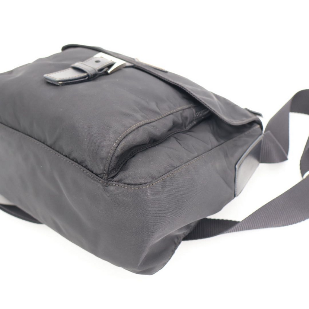 Prada Shoulder Bag Crossbody Nylon Leather Nero Black Silver — view 5