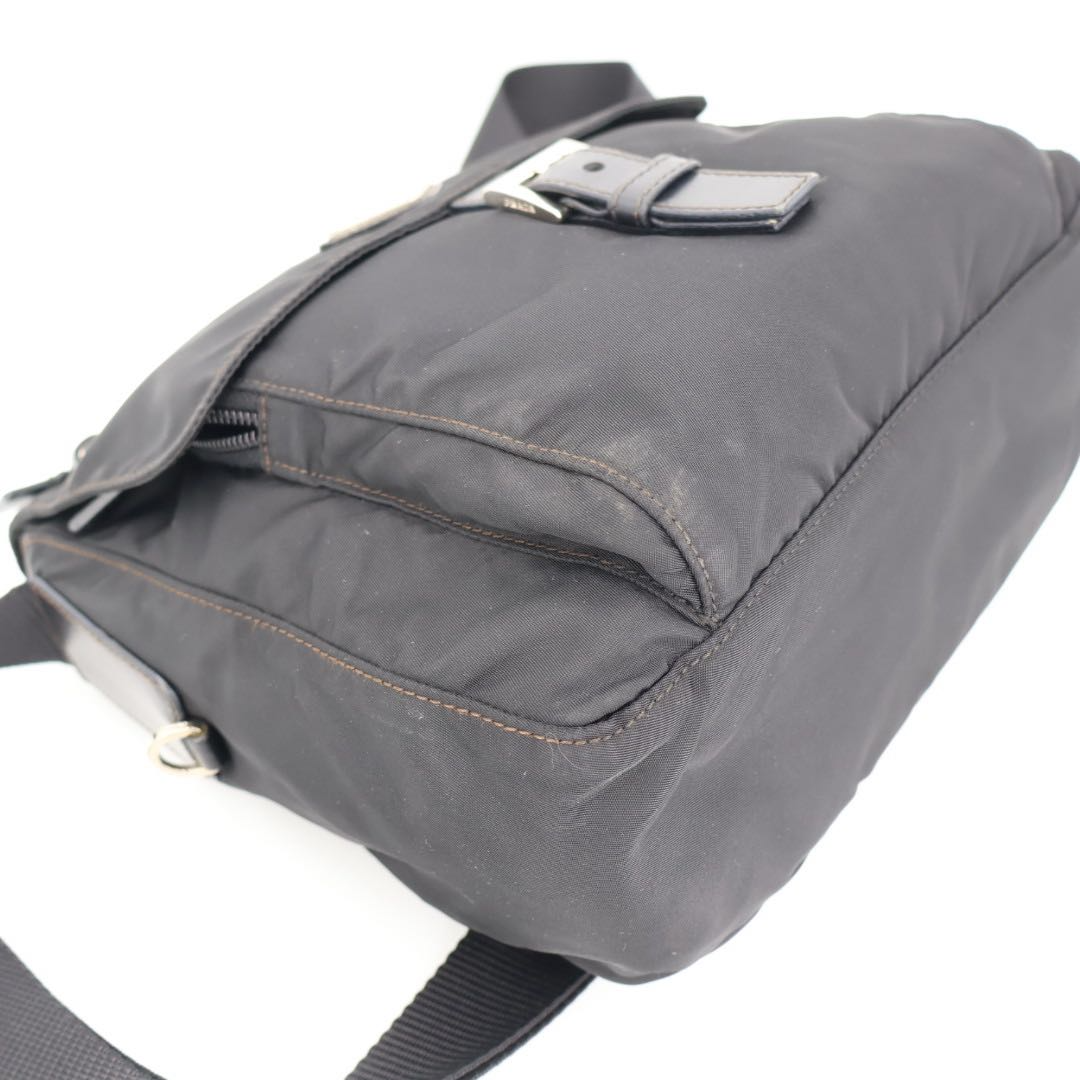 Prada Shoulder Bag Crossbody Nylon Leather Nero Black Silver — view 7