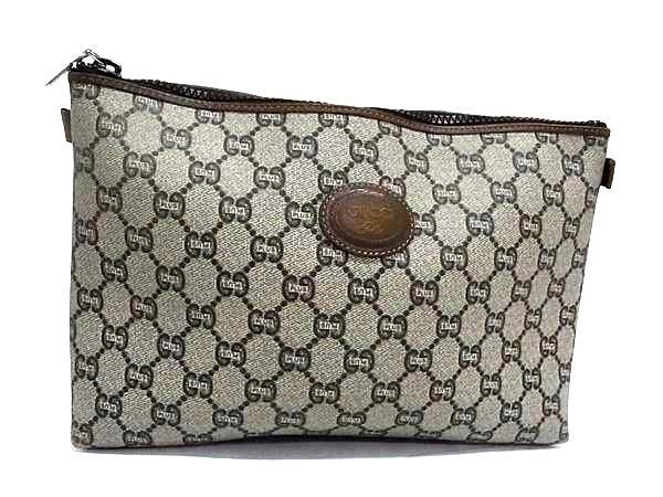 Gucci Clutch Vintage Plus Beige Brown Leather Second