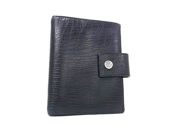 Gucci Notebook Cover Black Leather 6 Hole Type Agenda
