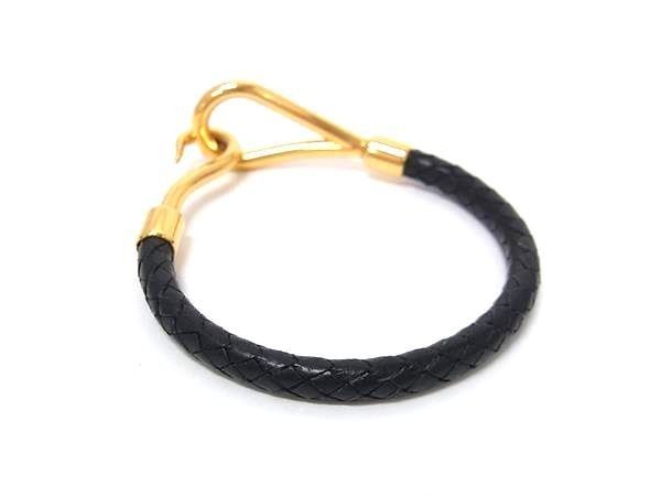 Hermes Bracelet Jumbo Black Leather Braided Gold — view 2
