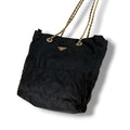 Prada Triangle Logo Quilted Processing Chain Shoulder Bag Black Nero Tessuto