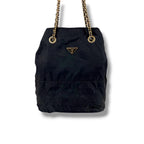 Prada Triangle Logo Quilted Processing Chain Shoulder Bag Black Nero Tessuto — view 2