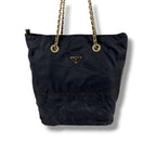 Prada Triangle Logo Quilted Processing Chain Shoulder Bag Black Nero Tessuto — view 4