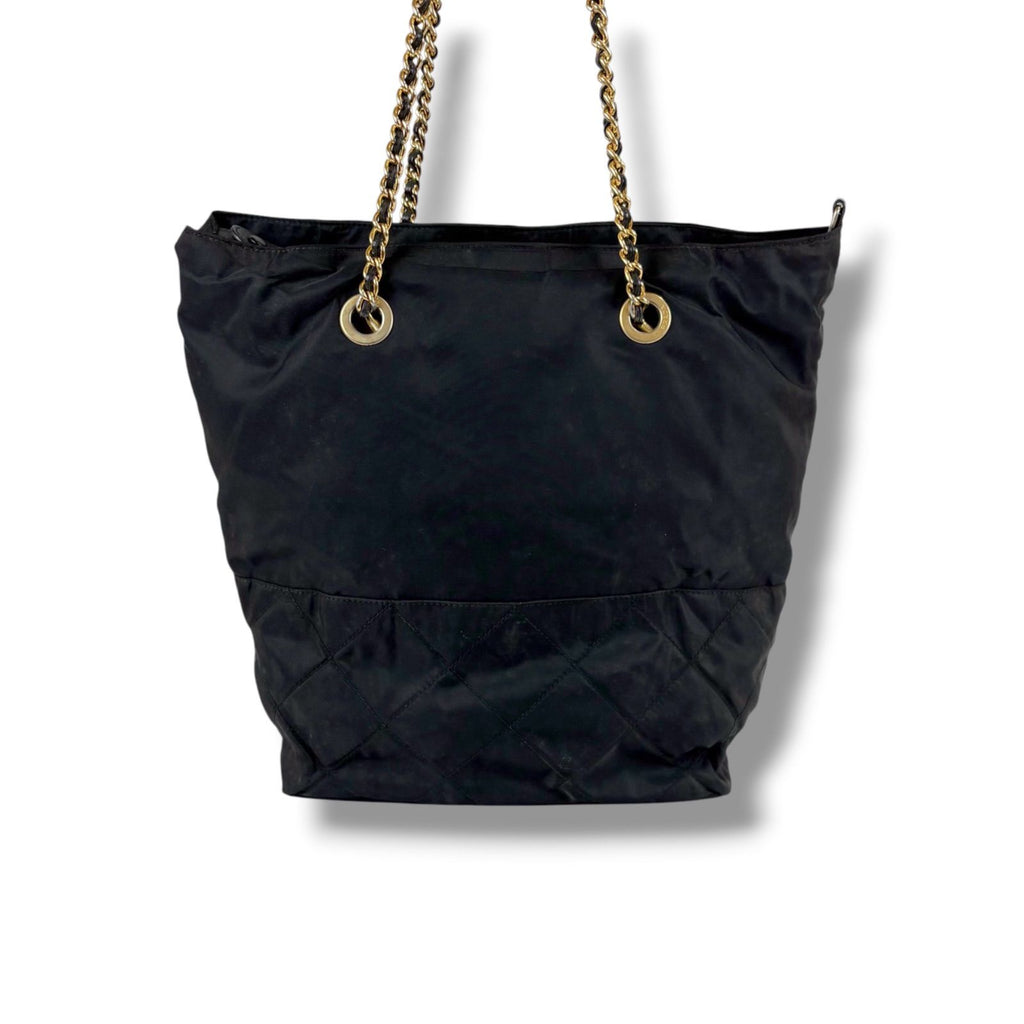 Prada Triangle Logo Quilted Processing Chain Shoulder Bag Black Nero Tessuto — view 5