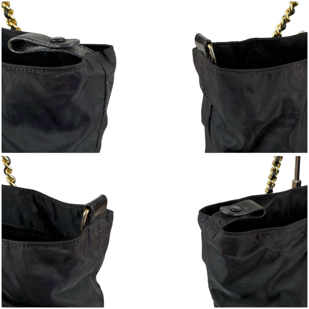 Prada Triangle Logo Quilted Processing Chain Shoulder Bag Black Nero Tessuto — view 7