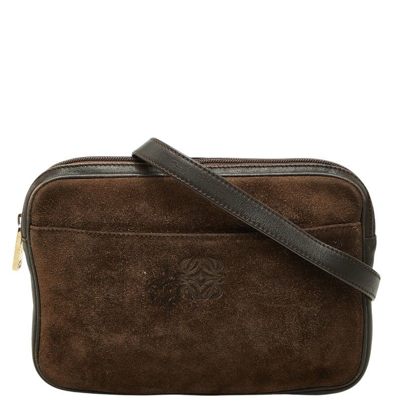 Loewe Anagram Crossbody Shoulder Bag Brown Leather Suede