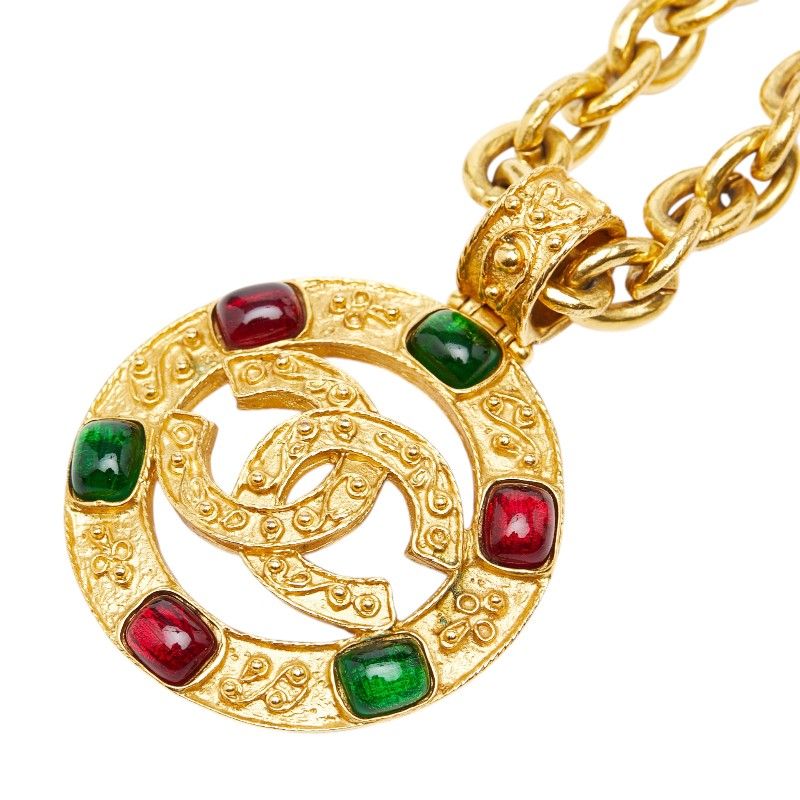 Chanel CC Logo Gripoix Necklace Gold Plated