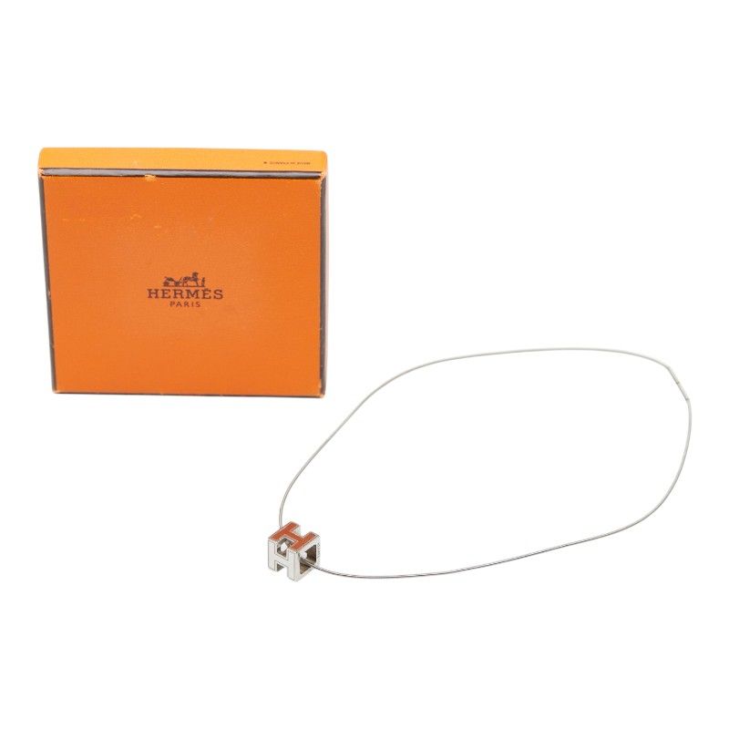 Hermes Cage de Ash Cube Necklace Silver Metal — view 7