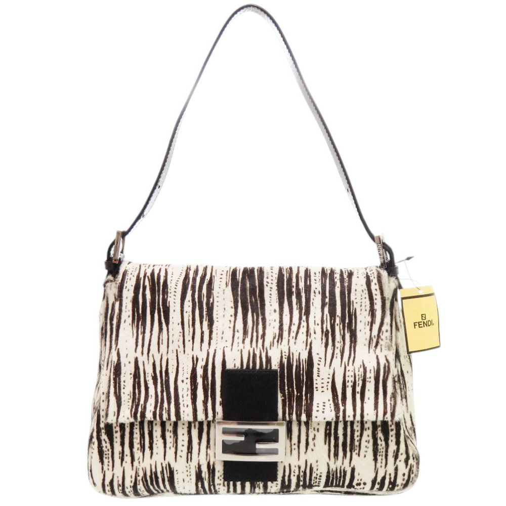 Fendi Mamma Bucket Zebra Pattern Calf Hair White Black Shoulder