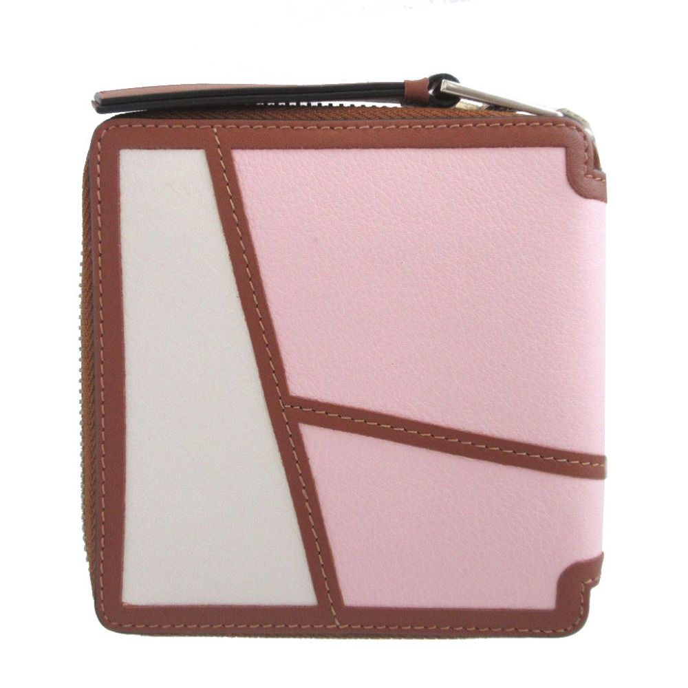 Loewe Puzzle Made Leather Brown Pink Ivory Zip Around Wallet — view 2