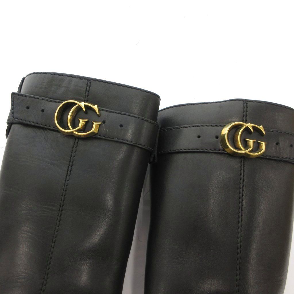 Gucci Long Boots Chunky Heels Belt GG Mark Calf Leather 36 Black — view 8