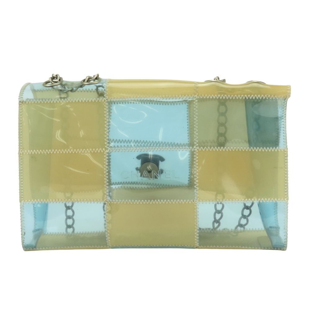 Chanel Shoulder Bag CC Logo Vinyl Clear Beige Light Blue Crossbody Bag No 5 — view 3