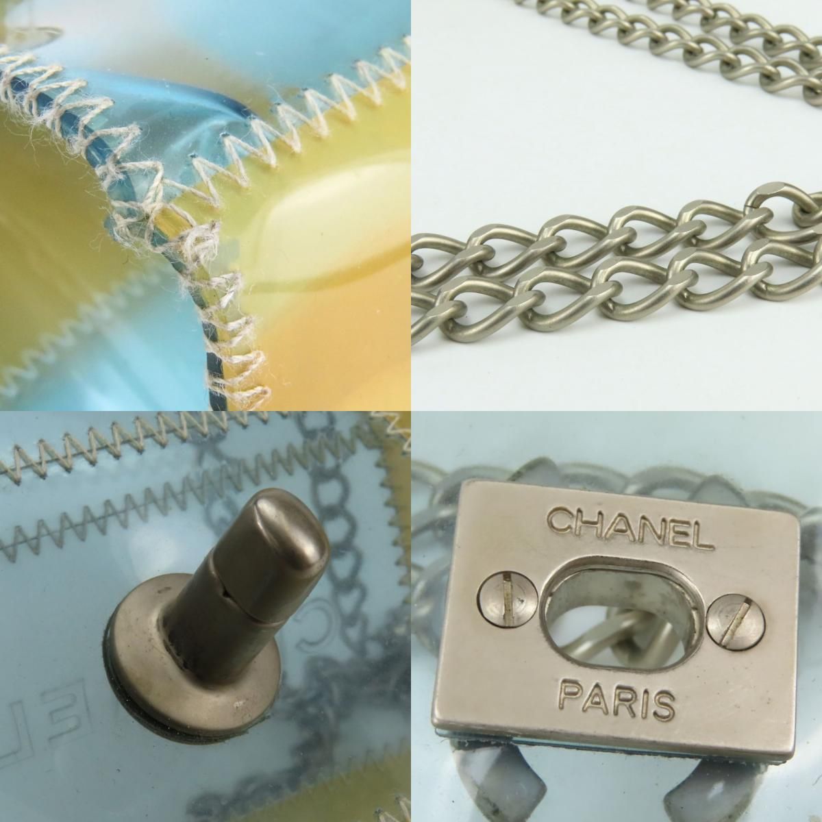 Chanel Shoulder Bag CC Logo Vinyl Clear Beige Light Blue Crossbody Bag No 5 — view 7