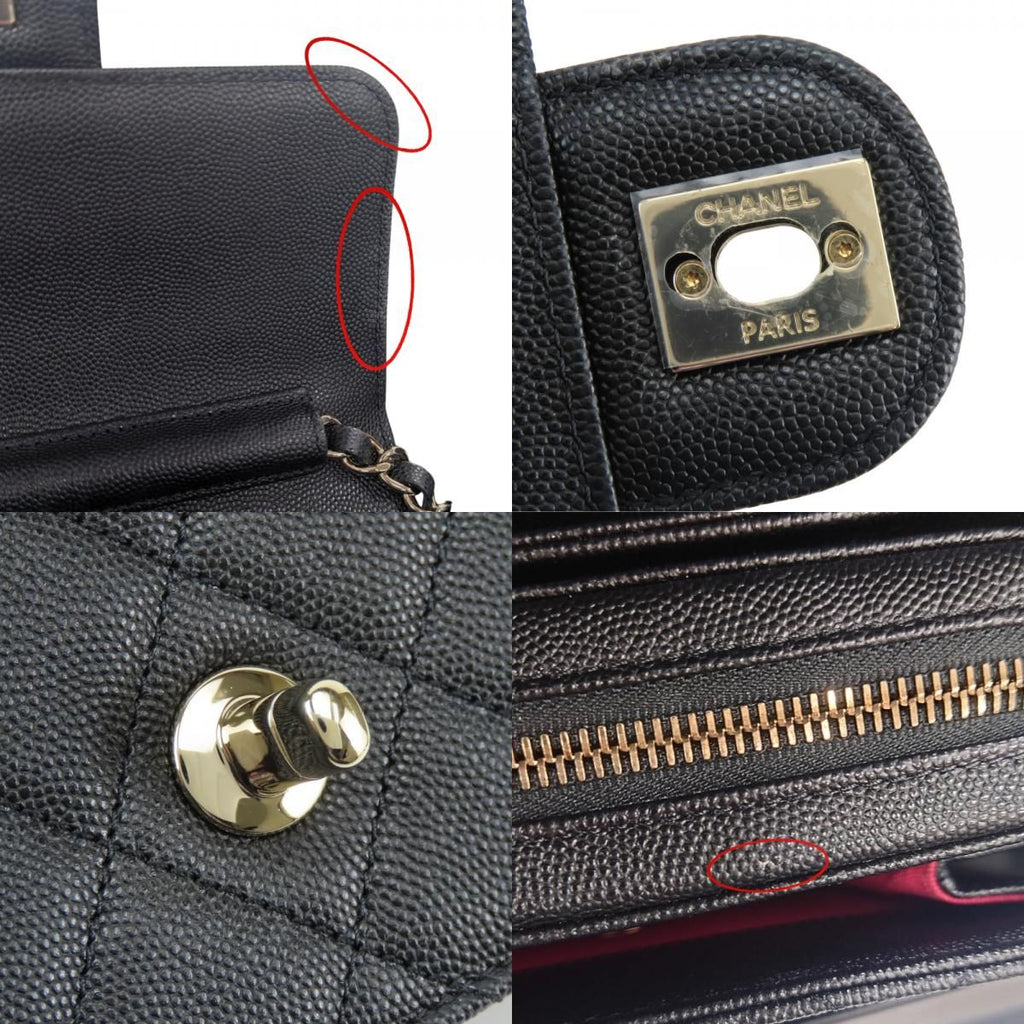 Chanel Shoulder Bag Mini Flap Caviar Leather Black Gold Crossbody Chain CC Logo — view 6