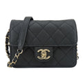 Chanel Shoulder Bag Mini Flap Caviar Leather Black Gold Crossbody Chain CC Logo