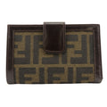 Fendi Bifold Wallet Zucca Canvas Leather Brown Kiss Lock Compact